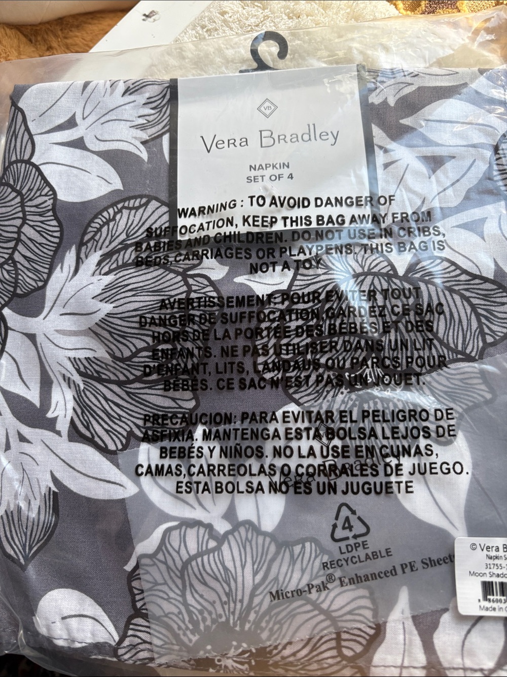 Vera Bradley Gray & White Floral Napkin Set - Set of 4